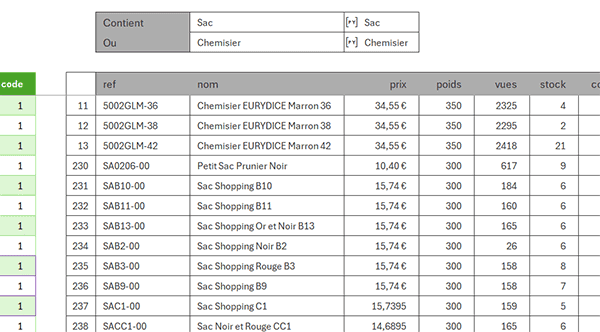 Extraire tous les enregistrements contenant l-un ou l-autre mot clé par formule Python dans Excel