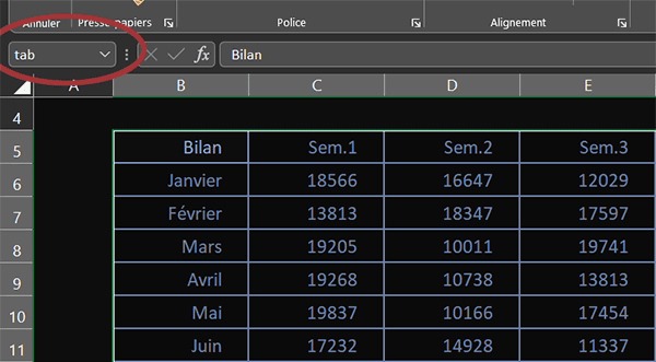 Tableau Excel pour réaliser des extractions alternées