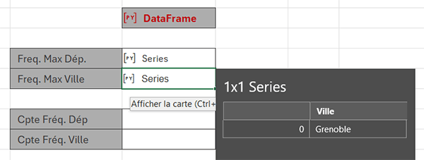 Trouver la ville la plus fréquente par formule Python dans Excel