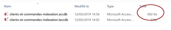 Augmentation taille fichier base de données en raison indexation des champs de tables Access