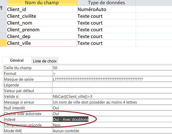 Indexer certains champs de tables Access avec doublons pour améliorer les performances de recherches