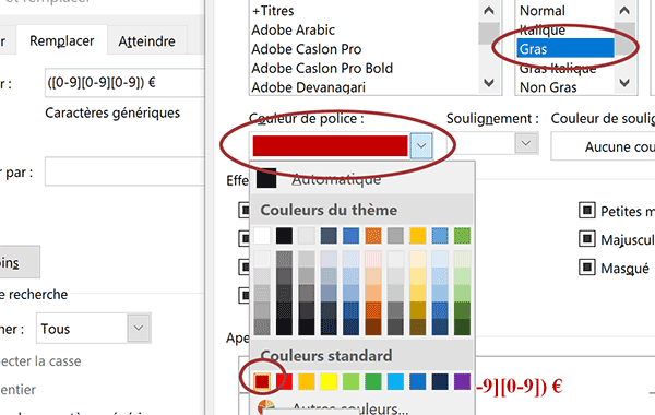 Attributs de format pour faire ressortir automatiquement les nombres dans un document Word