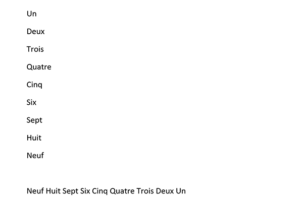 Listes Word verticale et horizontale pour inverser automatiquement ordre des mots