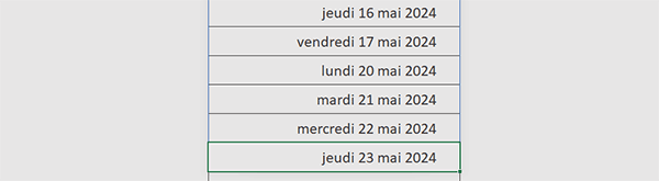 Suite automatique de dates sans les Week-End par formule Excel