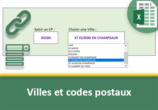 Liste déroulante Excel des villes ajustées au code postal saisi