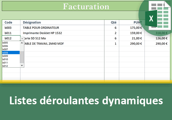 Listes déroulantes de choix dynamiques pour facturation Excel