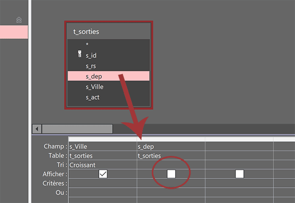 Ajouter un champ de critère dans la requête Access sans l-afficher