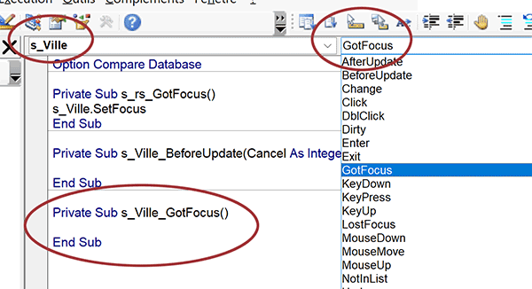 Déclencher un code VBA sur réception du focus par une liste déroulante de formulaire Access