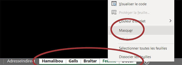 Masquer plusieurs feuilles du classeur Excel en même temps