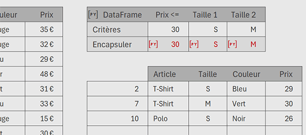 Extraction sur de multiples critères par formule Python dans Excel