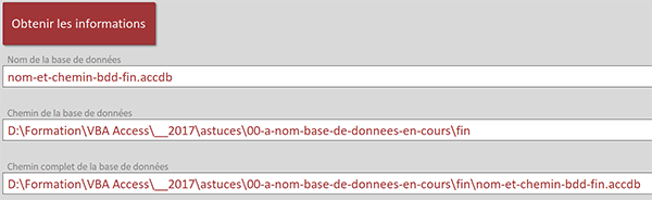 Nom et chemin d-accès à la base de données Access par le code VBA