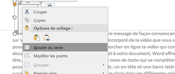Ajouter du texte dans une forme géométrique graphique Word