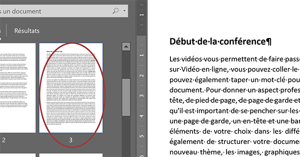 Première page du document Word à partir de la quatrième pour débuter la numérotation