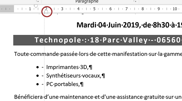 Décaler les listes à puces du bord de la page avec le retrait gauche sur la règle Word