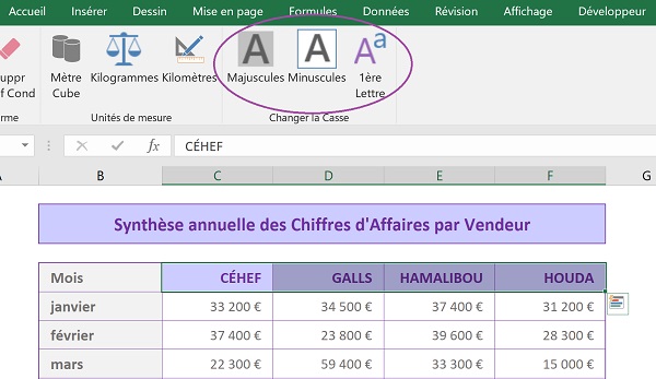 Boutons de macros Excel pour changer la casse des cellules sélectionnées