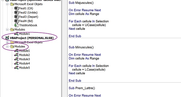 Macros Visual Basic Excel pour modifier la casse en majuscules ou minuscules pour boutons du ruban