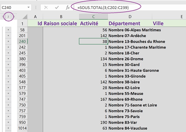 Grouper automatiquement les lignes de base de données Excel pour offrir vue synthétisée avec résultats de calculs adaptés et exploitables