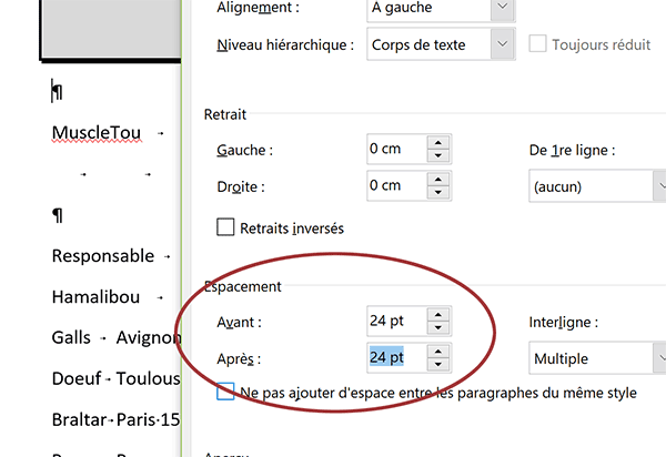 Espacer les paragraphes Word en augmentant la distance avant et après