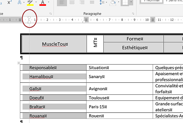 Retrait gauche dans cellule de tableau Word pour décaler texte du bord