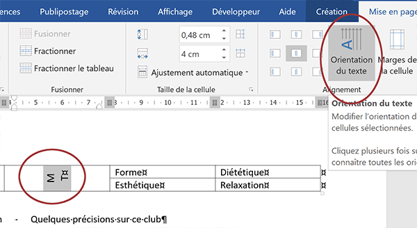 Orienter un texte à la verticale dans une cellule de tableau Word