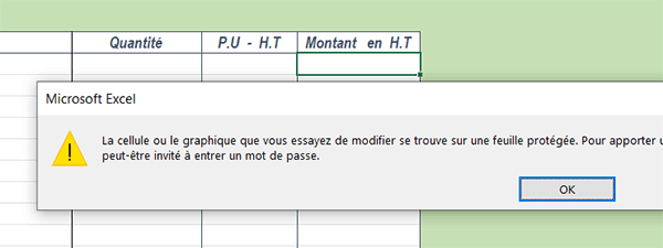 Modification interdite sur feuille Excel protégée par mot de passe