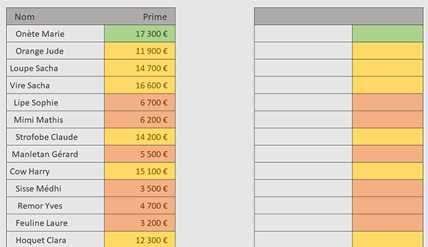 Tableau Excel avec des défauts d-alignement à corriger