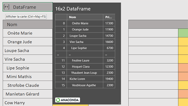 DataFrame Python représentant le tableau Excel