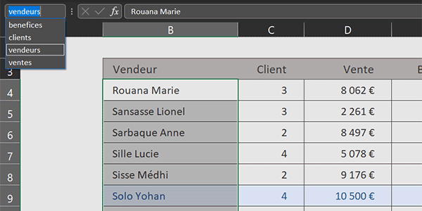 Noms des colonnes du tableau Excel en fonction des entêtes