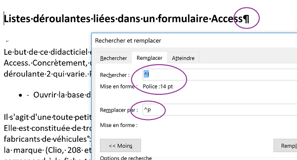 Remplacer les sauts de lignes par des marques de paragraphes dans tout le document Word grâce aux techniques de recherches