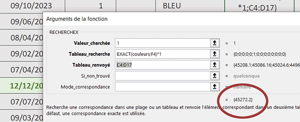 Matrice de valeurs à extraire avec la fonction Excel RechercheX