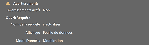 Exécuter une requête mise à jour par action de macro Access pour vider les cases à cocher du formulaire