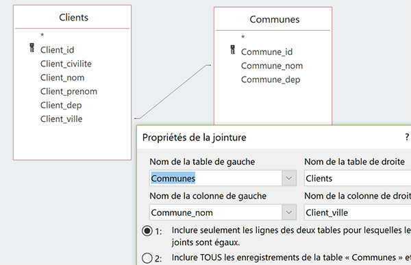 Joindre deux champs de tables pour extraire les enregistrements concordants dans requête Access