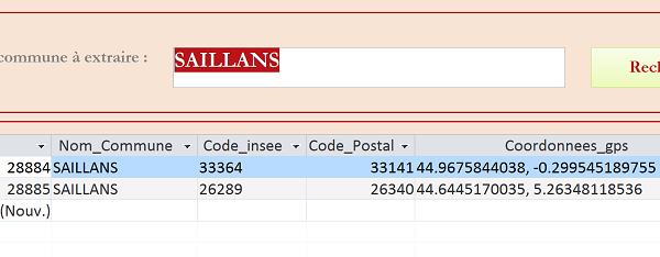 Résultats de recherche sur formulaire Access par macro déclenchant code VBA