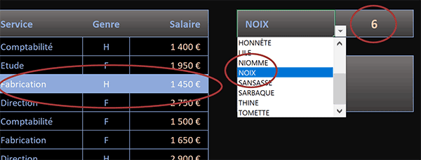 Liste déroulante Excel pour recherche par nom dans le tableau