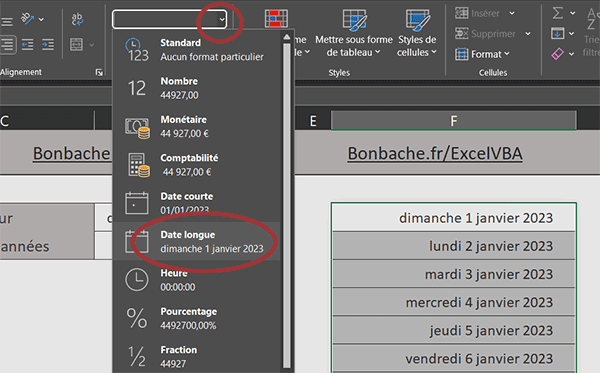 Formater des numéros de série en dates longues avec Excel