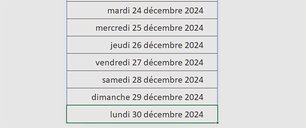 Suite longue de dates par formule Excel