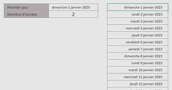 Longue suite de dates générée automatiquement par formule Excel