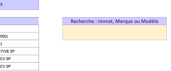 Zone de recherche Excel pour repérer visuellement et automatiquement les données correspondantes dans le tableau