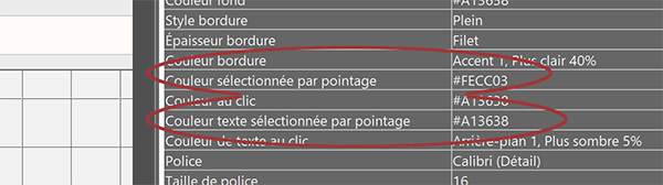 Propriétés de boutons Access pour changer les couleurs au passage de la souris