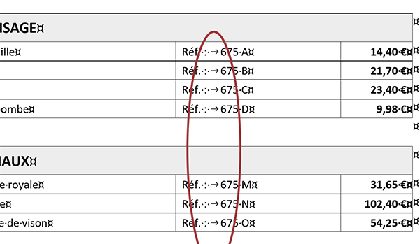 Placer des tabulations entre les mots dans chaque cellule du tableau Word