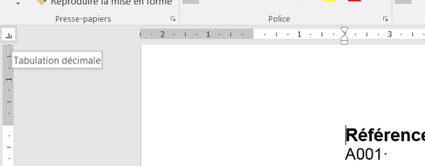 Présentation des taquets de tabulation dans Word