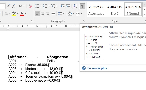 textes enb liste séparés par des tabulations