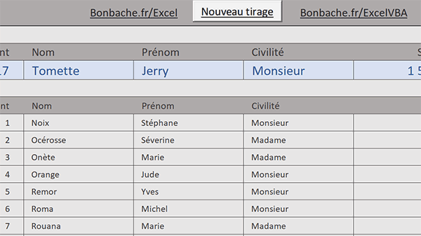 Tirer une personne au sort dans un tableau Excel par formule