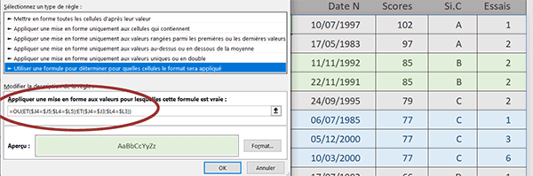 Repérer les lignes équivalentes en couleur dans un tableau Excel