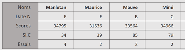 Tableau Excel horizontal à trier